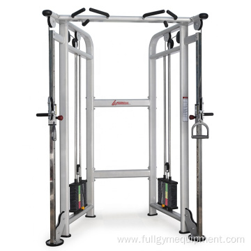Compact gym equipment dual adjustable pulley cable crossover